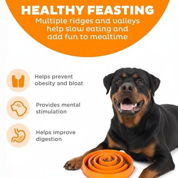 Outward Hound Slo Bowl LARGE Orange Slow Feeder Anti Bloat Dog Rottweiler - Picture 4 of 8